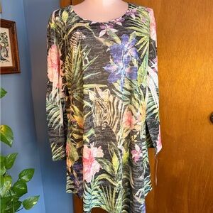 Jess & Jane NWT Floral and Zebra Print Tunic Top SZ 1X